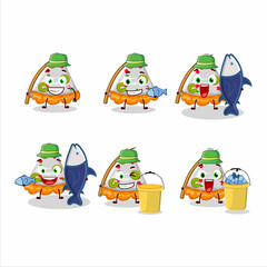 Fototapeta premium A fisherman slice of fruit tart cartoon picture catch a big fish