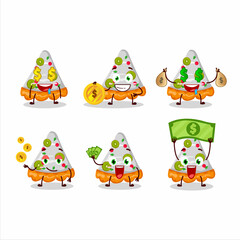 Slice of fruit tart cartoon character with cute emoticon bring money