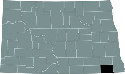Black highlighted location map of the Sargent County inside gray administrative map of the Federal State of North Dakota, USA