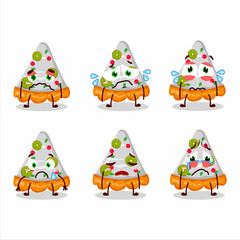 Slice of fruit tart cartoon character with sad expression