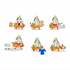 A Rich slice of fruit tart mascot design style going shopping