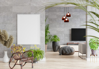 3D Mockup photo frame in Modern interior of living room