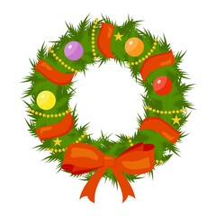 Cartoon Christmas wreath on a white background