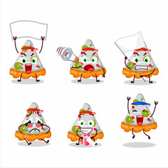 Mascot design style of slice of fruit tart character as an attractive supporter
