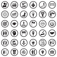 Goal Icons. Black Flat Design In Circle. Vector Illustration.