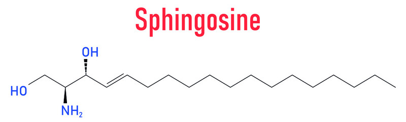Sphingosine or 2-amino-4-trans-octadecene-1,3-diol, lipid molecule. Skeletal formula.