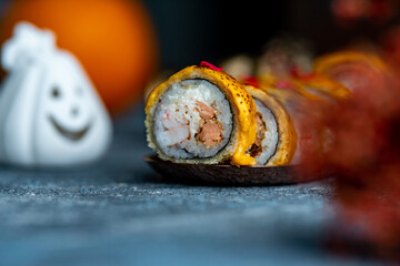 Halloween sushi rolls on the table