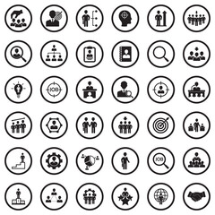 Head Hunting Icons. Black Flat Design In Circle. Vector Illustration.