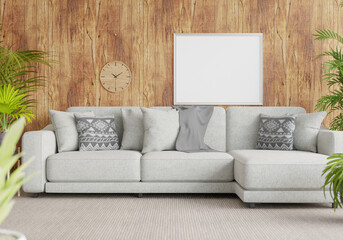 3D Mockup photo frame in Modern interior of living room