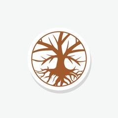 Round circle tree with roots and branches silhouette sticker
