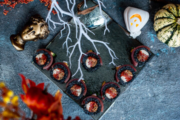 Halloween sushi rolls on the table