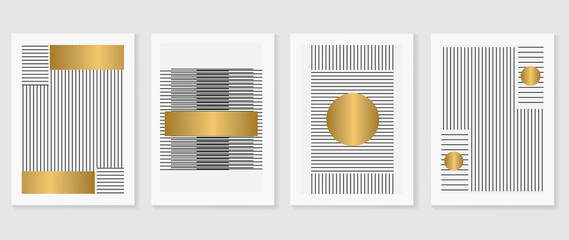 Abstract wall arts vector collection. luxury gold line art design for poster, print, cover, wallpaper, Minimal and natural wall art. Vector illustration.