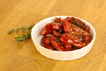 Sun-dried natural Italian tomato in the bowl