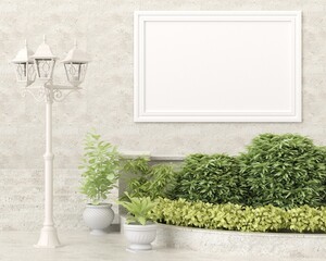 3D Mockup photo frame on the wall of building