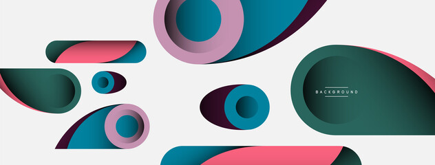 Abstract background. Minimal geometric circles and round style shapes with deep shadow effects. Trendy technology business template for wallpaper banner or background