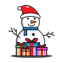 cute cartoon snowman with christmas gift