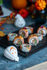 Halloween sushi rolls on the table