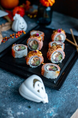 Halloween sushi rolls on the table