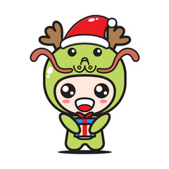 cute cartoon dragon with christmas gift
