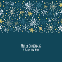 Winter pattern seamless background with snowflakes. Silver gold and neavy christmas motif