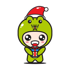 cute cartoon snake with christmas gift