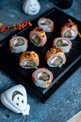 Halloween sushi rolls on the table