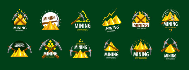 Digital currency mining. Pick and gold. Vector illustration