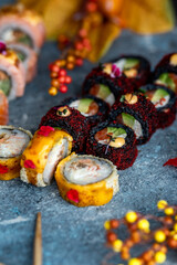 Halloween sushi rolls on the table