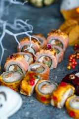 Halloween sushi rolls on the table
