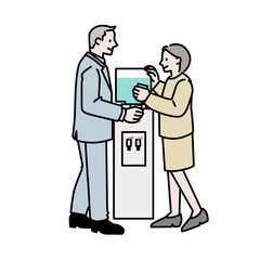 ウォーターサーバーの前で談笑する人たちイラスト素材
