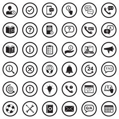 Information And Notification Icons. Black Flat Design In Circle. Vector Illustration.