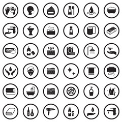 Hygiene Icons. Black Flat Design In Circle. Vector Illustration.