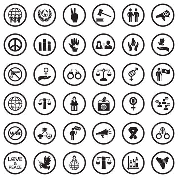 Human Rights Icons. Black Flat Design In Circle. Vector Illustration.