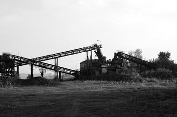 Gravel crusher. View of gravel factory. Rock stone crushing machine