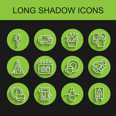 Set line Washing dishes, Cleaning service for window, Toilet brush, Kitchen apron, Wet floor, calendar, Socks and icon. Vector