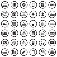 IT Icons. Black Flat Design In Circle. Vector Illustration.