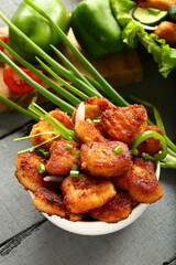 Homemade delicious vegetable nuggets , crispy fried and served with  salads. 