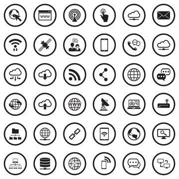 Internet Icons. Black Flat Design In Circle. Vector Illustration.