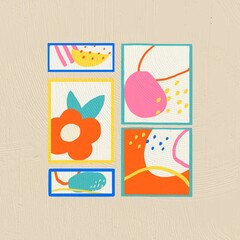 Hand drawn picture frame vector home decor in colorful flat graphic style