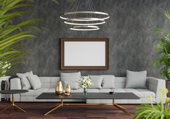 3D Mockup photo frame in Modern interior of living room