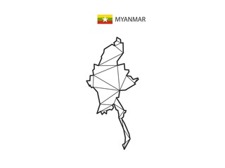 Mosaic triangles map style of Myanmar isolated on a white background. Abstract design for vector.