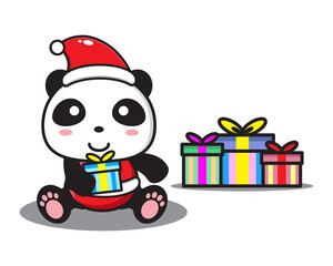cute cartoon panda celebrating christmas