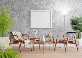 3D Mockup photo frame in Modern interior of living room