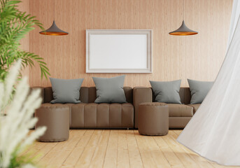 3D Mockup photo frame in Modern interior of living room