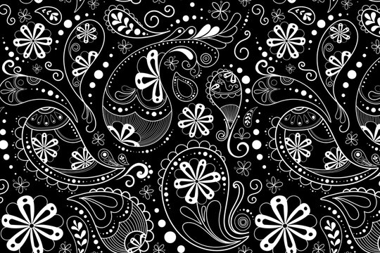 Paisley pattern background, mandala abstract illustration in black vector