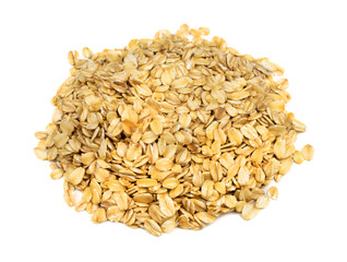 Oat flakes heap or pile isolated on white background. Isolate.