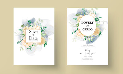 beautiful hand drawing soft floral wedding invitation set template