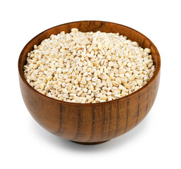 Pearl barley in a bowl on a white background. Isolate.