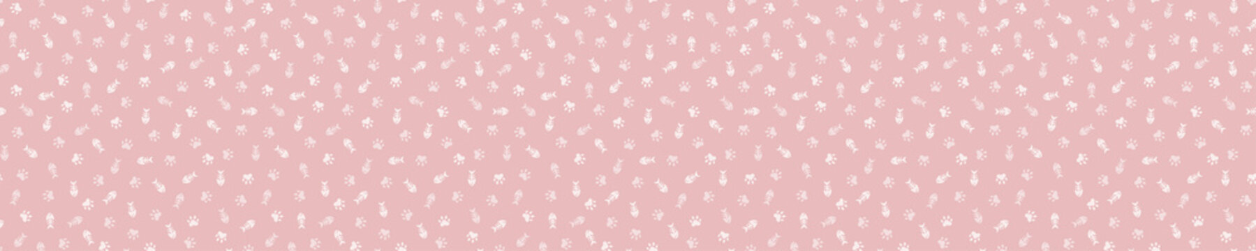 Seamless pattern with cat paw prints and fish bones