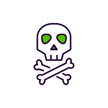 Skull and crossbones. Danger spooky Halloween and poison symbols. Pixel perfect, editable stroke colorful line art icon